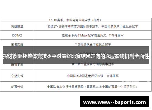 探讨澳洲杯整体竞技水平对最终比赛结果走向的深层影响机制全面性